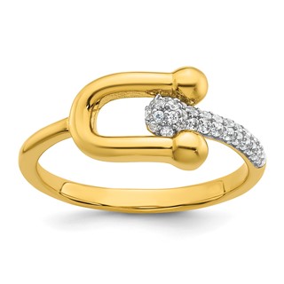 Sterling Silver Gold-tone CZ Polished And Textured Fancy Size 7 Ring