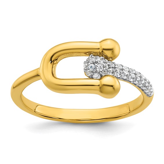 Sterling Silver Gold-tone CZ Polished And Textured Fancy Size 7 Ring