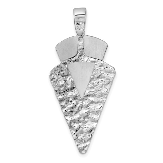 Sterling Silver Rhodium-plated Polished Brushed and Hammered Triangle Pendant