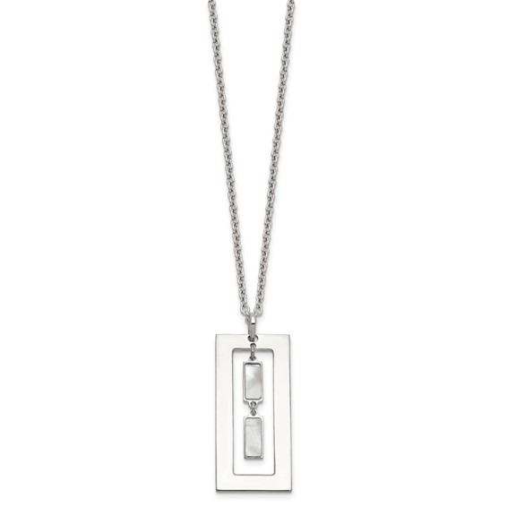 Sterling Silver Open Rectangle with Mother of Pearl Dangles 18.25 inch Necklace