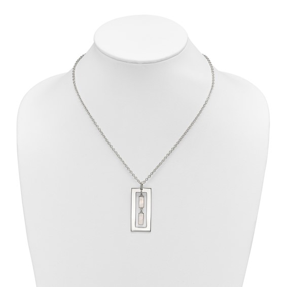 Sterling Silver Open Rectangle with Mother of Pearl Dangles 18.25 inch Necklace