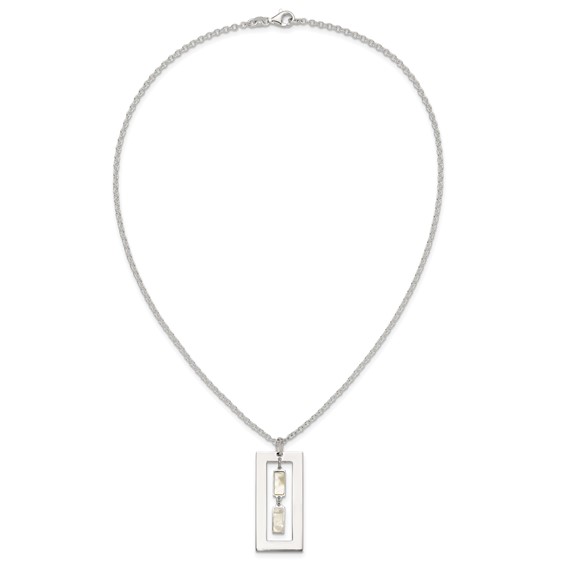 Sterling Silver Open Rectangle with Mother of Pearl Dangles 18.25 inch Necklace