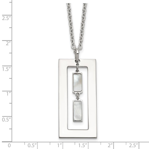 Sterling Silver Open Rectangle with Mother of Pearl Dangles 18.25 inch Necklace