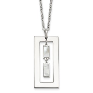 Sterling Silver Open Rectangle with Mother of Pearl Dangles 18.25 inch Necklace