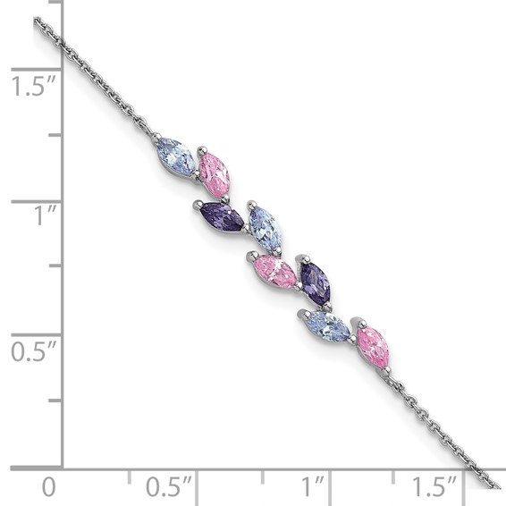 Sterling Silver Rhodium-plated Polished Fancy Pink and Purple Marquise CZ 7 Inch Bracelet