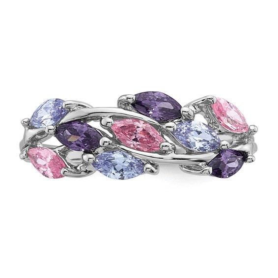 Sterling Silver Rhodium-plated Polished Fancy Pink and Purple Marquise CZ Size 6 Ring