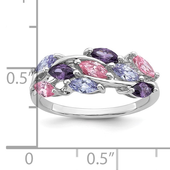 Sterling Silver Rhodium-plated Polished Fancy Pink and Purple Marquise CZ Size 6 Ring