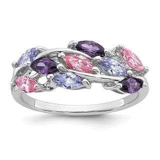 Sterling Silver Rhodium-plated Polished Fancy Pink and Purple Marquise CZ Size 6 Ring