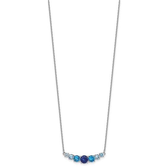 Sterling Silver Rhodium-plated Polished Lab Created Spinel/Lab Created Aquamarine/CZ  16 Inch with 2 Inch Extension Necklace