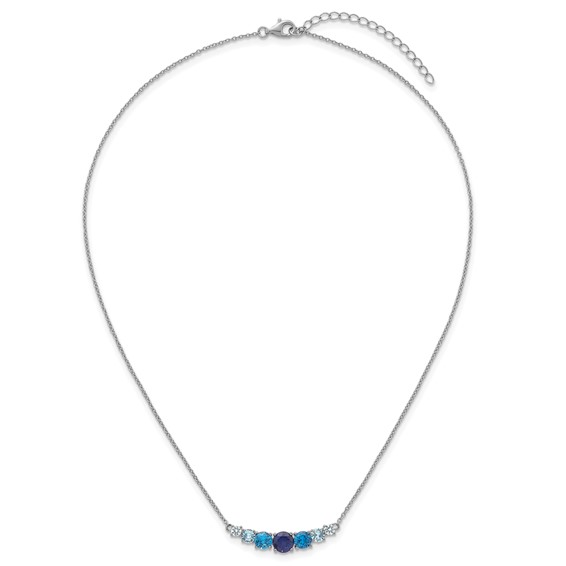 Sterling Silver Rhodium-plated Polished Lab Created Spinel/Lab Created Aquamarine/CZ  16 Inch with 2 Inch Extension Necklace