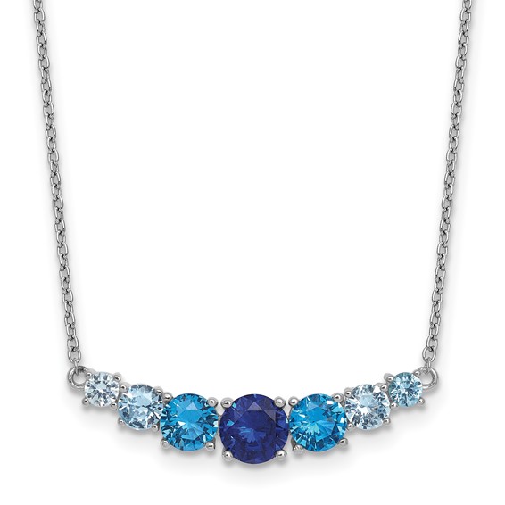 Sterling Silver Rhodium-plated Polished Lab Created Spinel/Lab Created Aquamarine/CZ  16 Inch with 2 Inch Extension Necklace