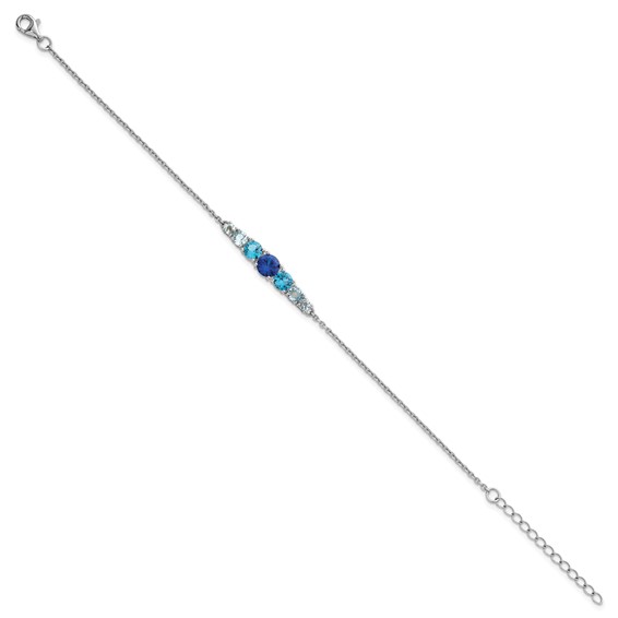 Sterling Silver Rhodium-plated Polished Lab Created Spinel/Lab Created Aquamarine/CZ  7 Inch with 1 Inch Extension Bracelet