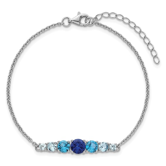 Sterling Silver Rhodium-plated Polished Lab Created Spinel/Lab Created Aquamarine/CZ  7 Inch with 1 Inch Extension Bracelet