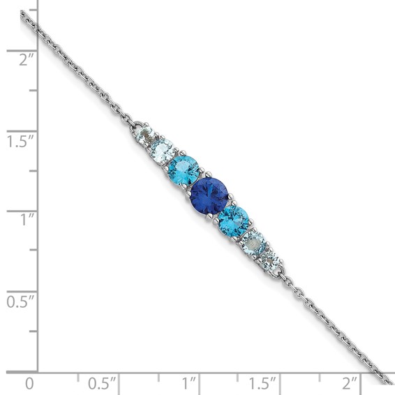Sterling Silver Rhodium-plated Polished Lab Created Spinel/Lab Created Aquamarine/CZ  7 Inch with 1 Inch Extension Bracelet