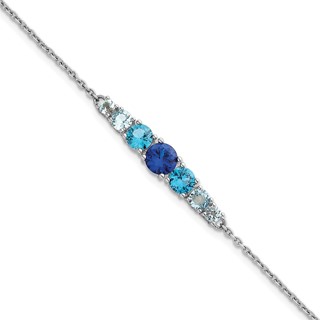 Sterling Silver Rhodium-plated Polished Lab Created Spinel/Lab Created Aquamarine/CZ  7 Inch with 1 Inch Extension Bracelet