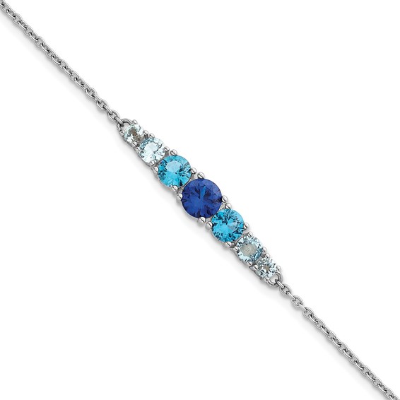 Sterling Silver Rhodium-plated Polished Lab Created Spinel/Lab Created Aquamarine/CZ  7 Inch with 1 Inch Extension Bracelet