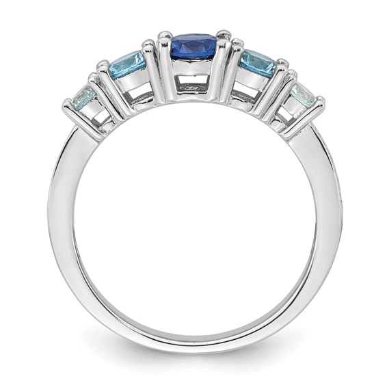 Sterling Silver Rhodium-plated Polished Lab Created Spinel/Lab Created Aquamarine/CZ  5-Stone Size 6 Ring