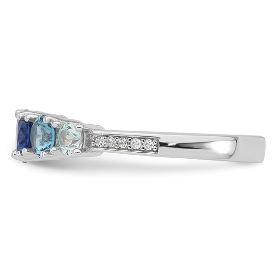 Sterling Silver Rhodium-plated Polished Lab Created Spinel/Lab Created Aquamarine/CZ  5-Stone Size 6 Ring