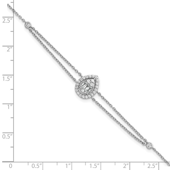 Sterling Silver Rhodium-plated Polished Fancy Two-strand CZ Teardrop Halo 7 Inch with 1 Inch Extension Bracelet