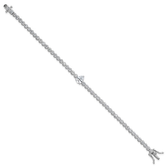Sterling Silver Rhodium-plated Polished Round and Pear Teardrop CZ 7.25 Inch Bracelet