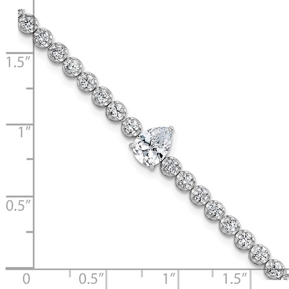 Sterling Silver Rhodium-plated Polished Round and Pear Teardrop CZ 7.25 Inch Bracelet