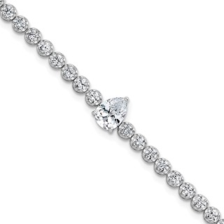 Sterling Silver Rhodium-plated Polished Round and Pear Teardrop CZ 7.25 Inch Bracelet