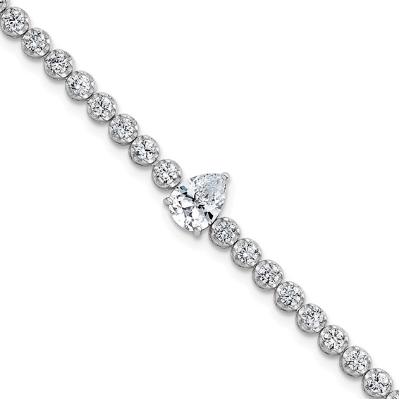 Sterling Silver Rhodium-plated Polished Round and Pear Teardrop CZ 7.25 Inch Bracelet