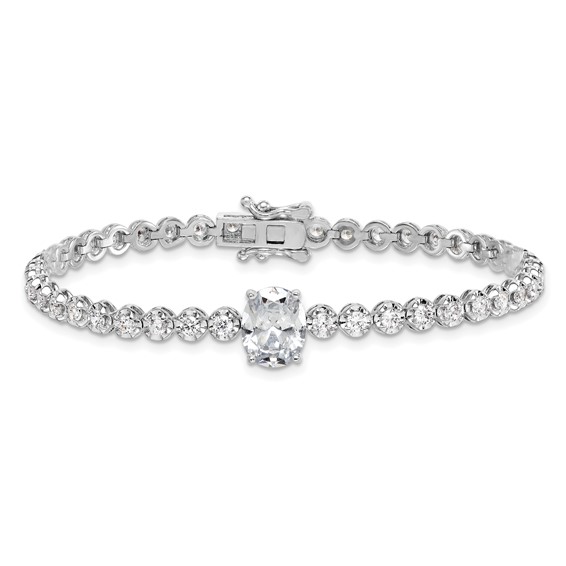 Sterling Silver Rhodium-plated Polished Fancy Oval and Round CZ 7.25 Inch Bracelet