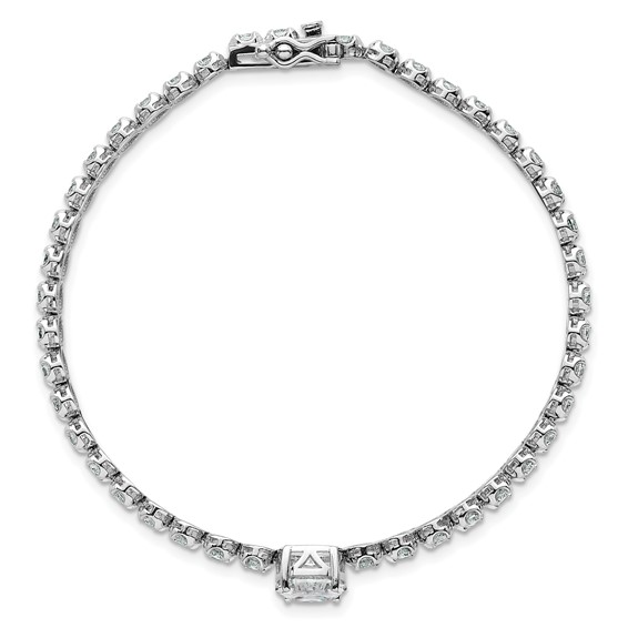 Sterling Silver Rhodium-plated Polished Fancy Oval and Round CZ 7.25 Inch Bracelet