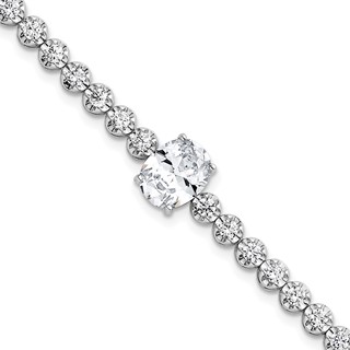 Sterling Silver Rhodium-plated Polished Fancy Oval and Round CZ 7.25 Inch Bracelet
