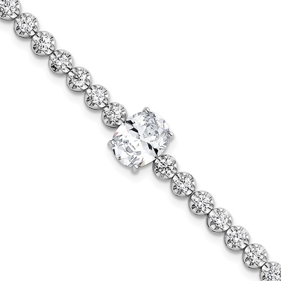 Sterling Silver Rhodium-plated Polished Fancy Oval and Round CZ 7.25 Inch Bracelet