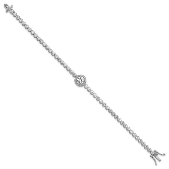 Sterling Silver Rhodium-plated Polished Round CZ Halo 7.25 Inch Bracelet