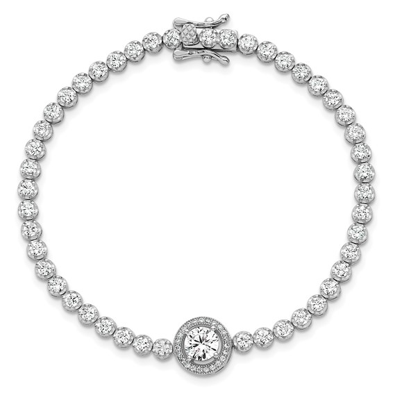 Sterling Silver Rhodium-plated Polished Round CZ Halo 7.25 Inch Bracelet