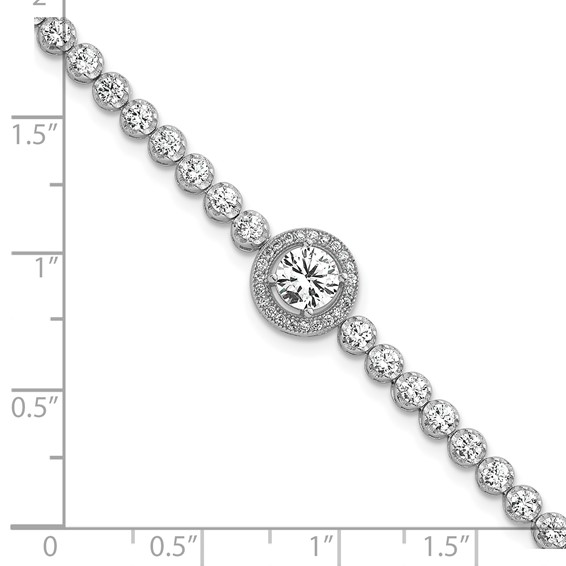 Sterling Silver Rhodium-plated Polished Round CZ Halo 7.25 Inch Bracelet