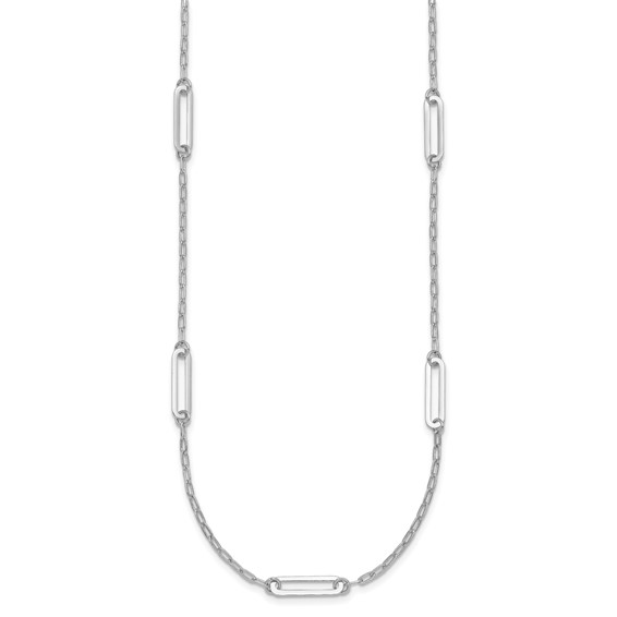 Sterling Silver Rhodium-plated Polished Paperclip Link 9-Station 24 Inch Necklace
