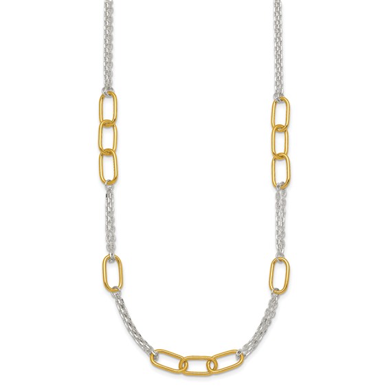 Sterling Silver and Gold-tone Polished Fancy Link and Double Chain 16 inch Necklace