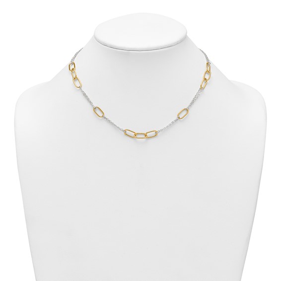 Sterling Silver and Gold-tone Polished Fancy Link and Double Chain 16 inch Necklace