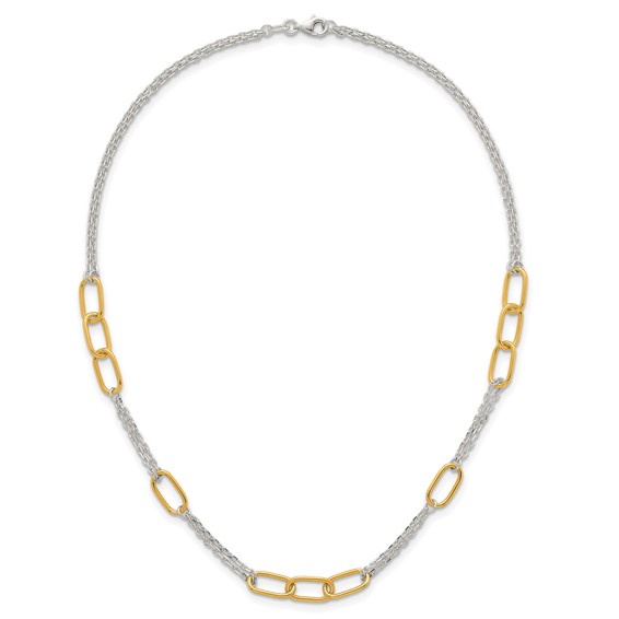 Sterling Silver and Gold-tone Polished Fancy Link and Double Chain 16 inch Necklace