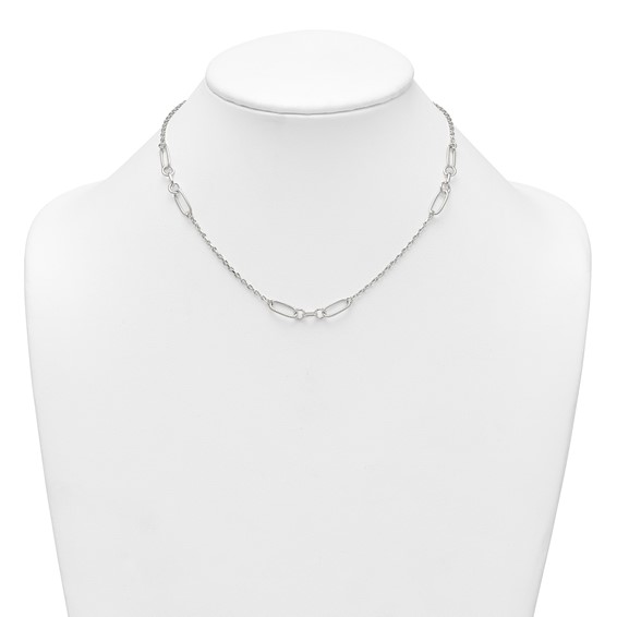 Sterling Silver Polished and Textured Fancy Link and Chain 16 inch Necklace