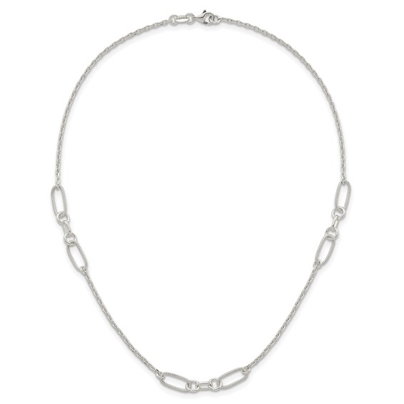 Sterling Silver Polished and Textured Fancy Link and Chain 16 inch Necklace