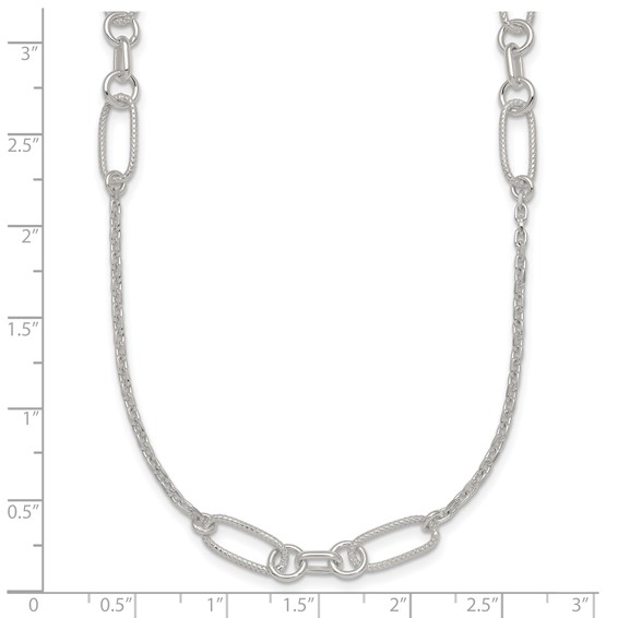 Sterling Silver Polished and Textured Fancy Link and Chain 16 inch Necklace