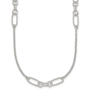 Sterling Silver Polished and Textured Fancy Link and Chain 16 inch Necklace