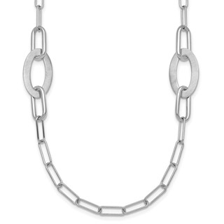 Sterling Silver Rhodium-plated Brushed Fancy Paperclip and Oval Link 24 inch Necklace