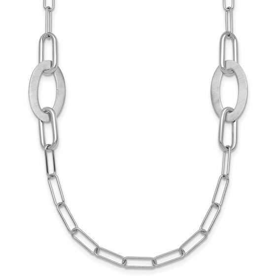 Sterling Silver Rhodium-plated Brushed Fancy Paperclip and Oval Link 24 inch Necklace