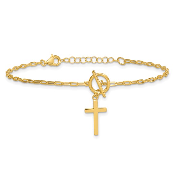 Sterling Silver Paperclip Chain with Cross Bracelet