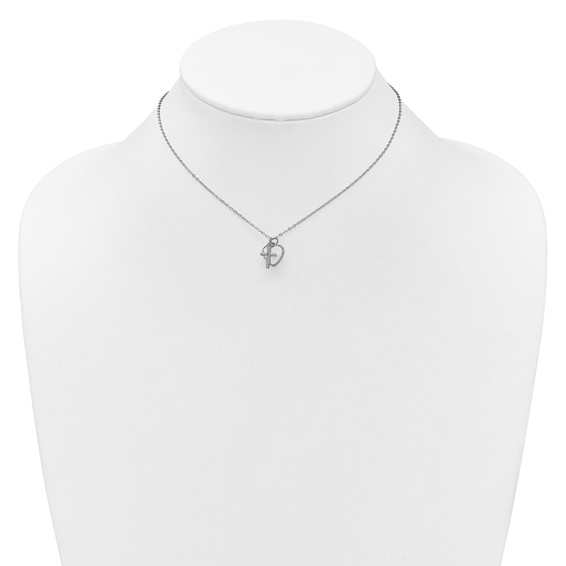 Sterling Silver Cross w/CZ and Mother of Pearl Heart Necklace