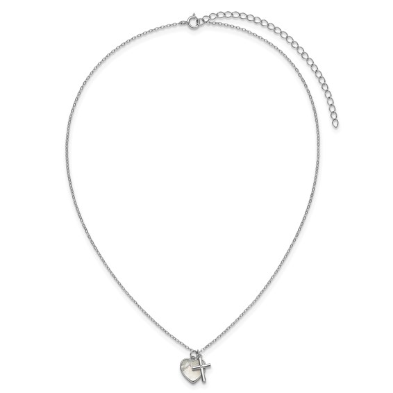 Sterling Silver Cross w/CZ and Mother of Pearl Heart Necklace