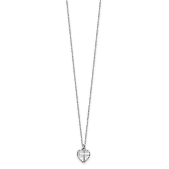 Sterling Silver Cross w/CZ and Mother of Pearl Heart Necklace