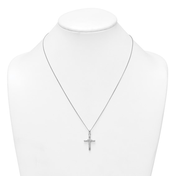 Sterling Silver Rhodium-plated Polished CZ Heart Cross 20 inch with 3 inch Extender Necklace