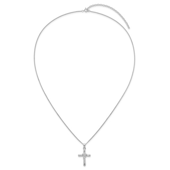 Sterling Silver Rhodium-plated Polished CZ Heart Cross 20 inch with 3 inch Extender Necklace